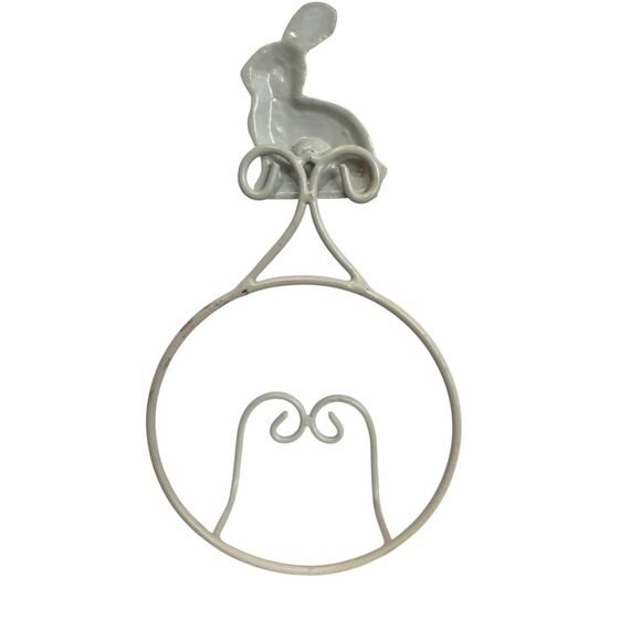 Shabby Chick Style Bunny Rabbit Plate Hanger White 15x8 - Picture 7 of 15